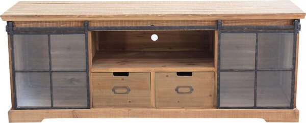 DecHome Mobile TV Industriale 2 Ante Scorrevoli 2 Vani a Giorno in Legno e Acciaio Dimensioni 160x45,5x60 cm colore Legno - Dorian
