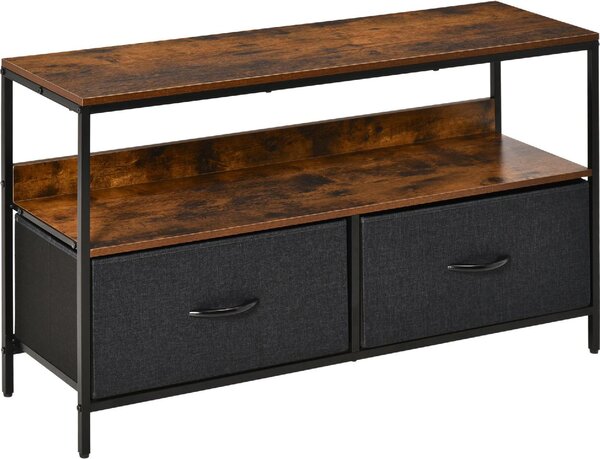 DecHome Mobile TV Industriale 2 Cassetti in Tessuto 1 Vano a Giorno in Metallo Dimensioni 98x29x56 cm colore Marrone