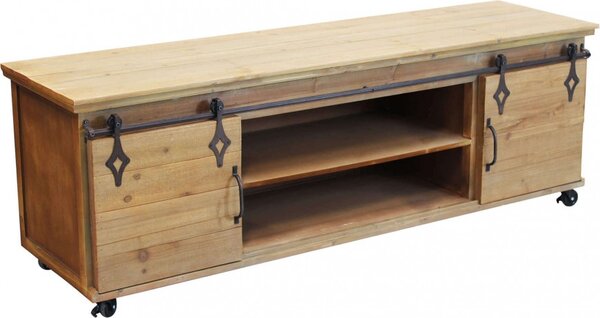 DecHome Mobile TV Industriale 2 Ante 4 Cassetti in Metallo e Legno Dimensioni 151x45x52 cm colore Marrone
