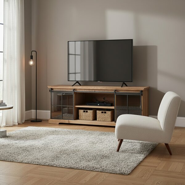 DecHome Mobile TV Industriale 2 Ante Scorrevoli 2 Vani a Giorno in Legno e Acciaio Dimensioni 160x45,5x60 cm colore Legno - Dorian