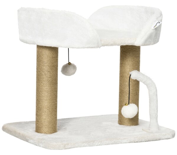 PawHut Torre per Gatti max 5kg in Truciolato con Tiragraffi e Palline Giocattolo, 48x38x42 cm, Giallo e Bianco|Aosom