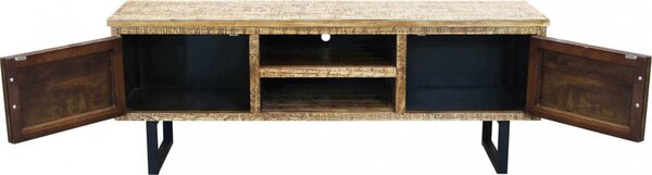 DecHome Mobile TV Industriale 2 Ante 2 Vani a Giorno in Metallo e Legno Dimensioni 160x45x60 cm colore Nero - Bordigherain