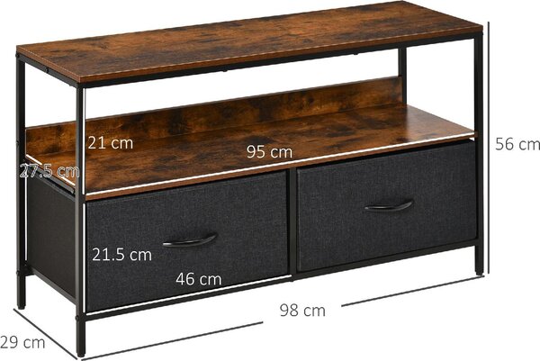 DecHome Mobile TV Industriale 2 Cassetti in Tessuto 1 Vano a Giorno in Metallo Dimensioni 98x29x56 cm colore Marrone