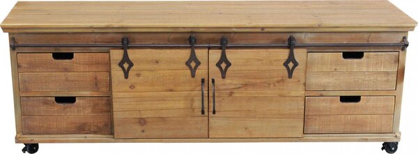 DecHome Mobile TV Industriale 2 Ante 4 Cassetti in Metallo e Legno Dimensioni 151x45x52 cm colore Marrone