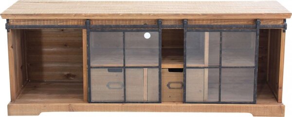 DecHome Mobile TV Industriale 2 Ante Scorrevoli 2 Vani a Giorno in Legno e Acciaio Dimensioni 160x45,5x60 cm colore Legno - Dorian