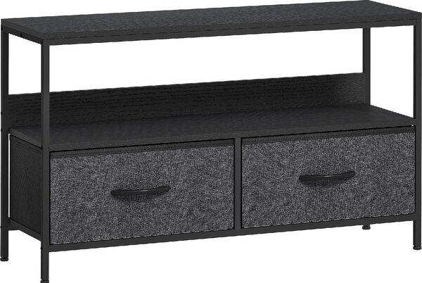 DecHome Mobile TV Industriale 2 Cassetti in Tessuto 1 Vano a Giorno in Metallo Dimensioni 98x29x56 cm colore Nero