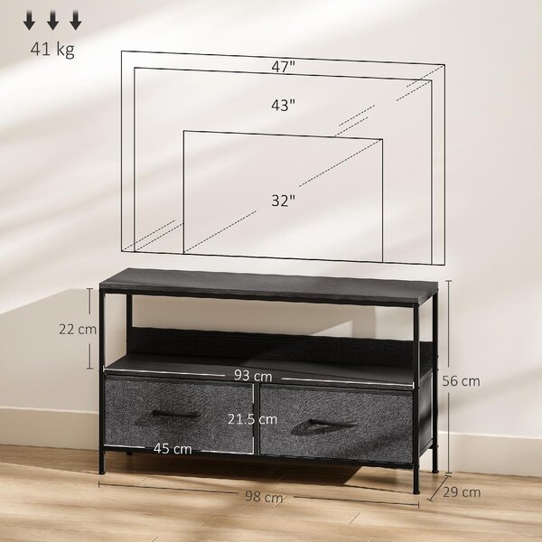 DecHome Mobile TV Industriale 2 Cassetti in Tessuto 1 Vano a Giorno in Metallo Dimensioni 98x29x56 cm colore Nero