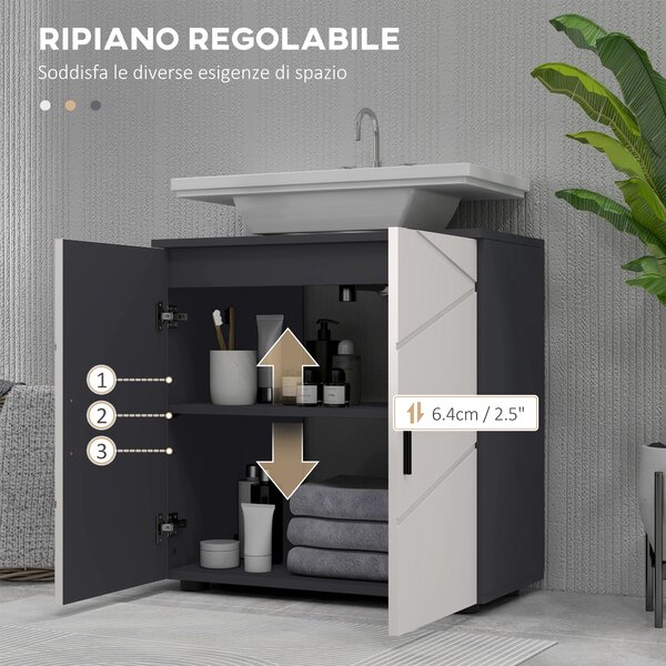 Kleankin Mobile Sottolavabo Bagno in Legno con Armadietto 2 Ante, 60x30x60cm, Grigio|Aosom