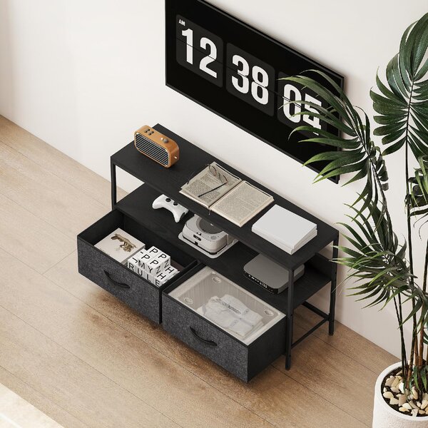 DecHome Mobile TV Industriale 2 Cassetti in Tessuto 1 Vano a Giorno in Metallo Dimensioni 98x29x56 cm colore Nero
