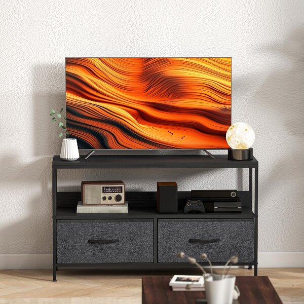 DecHome Mobile TV Industriale 2 Cassetti in Tessuto 1 Vano a Giorno in Metallo Dimensioni 98x29x56 cm colore Nero