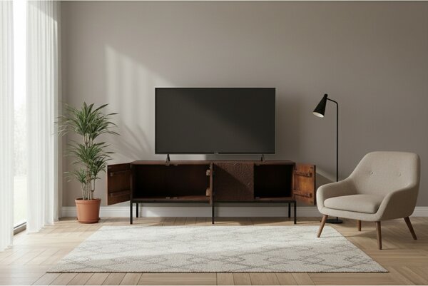 DecHome Mobile TV Industriale 4 Ante in Metallo e Legno Dimensioni 150x40x55 cm colore Marrone - Favignanain