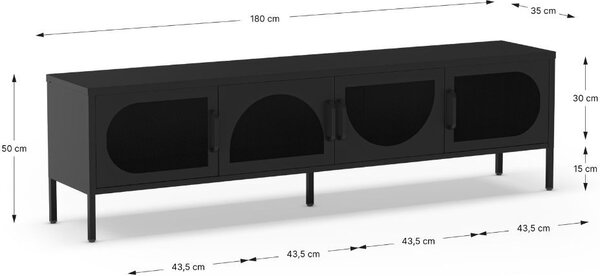 DecHome Mobile TV Industriale 4 Ante in Metallo Dimensioni 180x35x50 cm colore Nero - Tayra