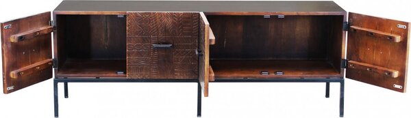 DecHome Mobile TV Industriale 4 Ante in Metallo e Legno Dimensioni 150x40x55 cm colore Marrone - Favignanain