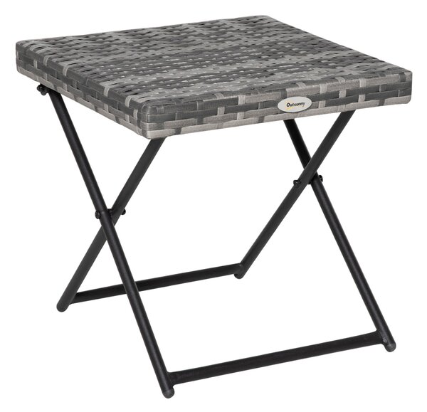 Outsunny Tavolino da Giardino Pieghevole Salvaspazio in Rattan Sintetico e Acciaio, 40x40x40cm, Grigio|Aosom