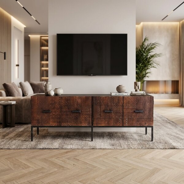 DecHome Mobile TV Industriale 4 Ante in Metallo e Legno Dimensioni 150x40x55 cm colore Marrone - Favignanain