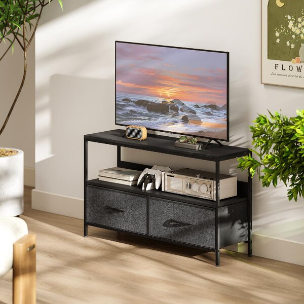 DecHome Mobile TV Industriale 2 Cassetti in Tessuto 1 Vano a Giorno in Metallo Dimensioni 98x29x56 cm colore Nero