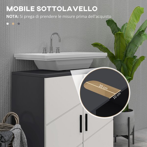 Kleankin Mobile Sottolavabo Bagno in Legno con Armadietto 2 Ante, 60x30x60cm, Grigio|Aosom