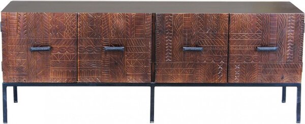 DecHome Mobile TV Industriale 4 Ante in Metallo e Legno Dimensioni 150x40x55 cm colore Marrone - Favignanain