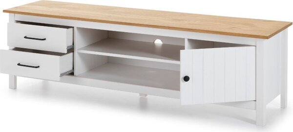 DecHome Mobile TV Moderno 1 Anta 2 Cassetti 2 Vani a Giorno in Legno Dimensioni 158x40x47 cm colore Bianco - Miranda