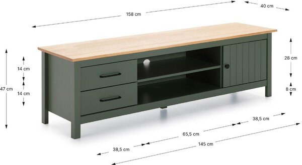 DecHome Mobile TV Moderno 1 Anta 2 Cassetti 2 Vani a Giorno in Legno Dimensioni 158x40x47 cm colore Verde - Miranda