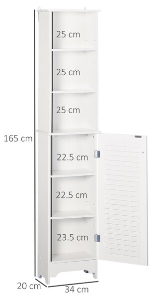 HOMCOM Colonna Bagno con Ripiano a 3 Livelli e Armadietto Chiuso, in MDF e Truciolato, 34x20x165 cm, Bianco|Aosom