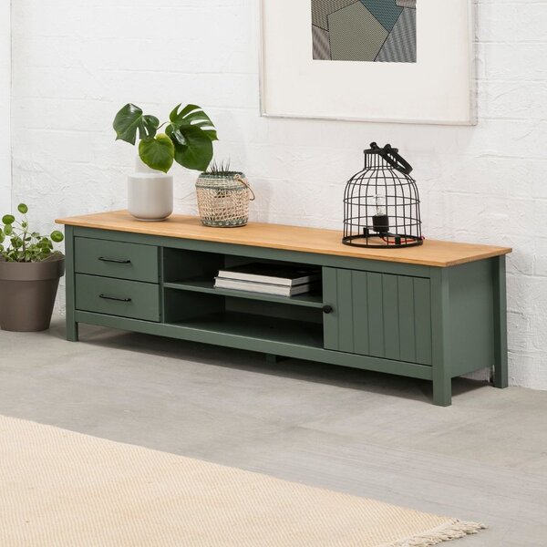 DecHome Mobile TV Moderno 1 Anta 2 Cassetti 2 Vani a Giorno in Legno Dimensioni 158x40x47 cm colore Verde - Miranda