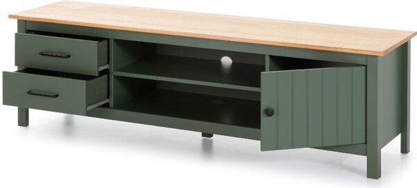 DecHome Mobile TV Moderno 1 Anta 2 Cassetti 2 Vani a Giorno in Legno Dimensioni 158x40x47 cm colore Verde - Miranda