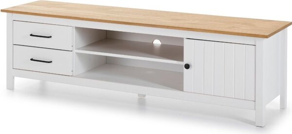 DecHome Mobile TV Moderno 1 Anta 2 Cassetti 2 Vani a Giorno in Legno Dimensioni 158x40x47 cm colore Bianco - Miranda