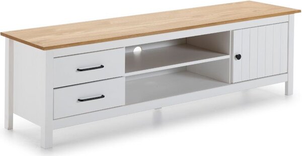 DecHome Mobile TV Moderno 1 Anta 2 Cassetti 2 Vani a Giorno in Legno Dimensioni 158x40x47 cm colore Bianco - Miranda