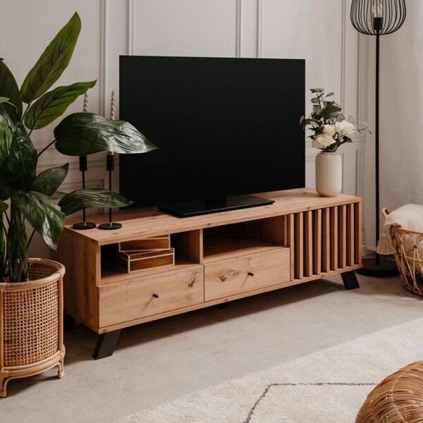 DecHome Mobile TV Moderno 1 Anta 2 Cassetti 2 Vani a Giorno Dimensioni 138x40x44 cm colore Rovere - Medan