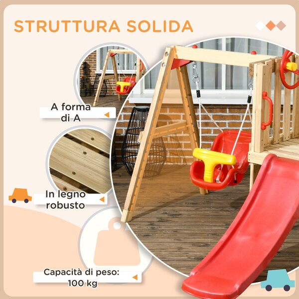 Outsunny Set con Scivolo e Altalena da Giardino per Bambini Età 18-48 Mesi, in Legno e Plastica, Rosso|Aosom