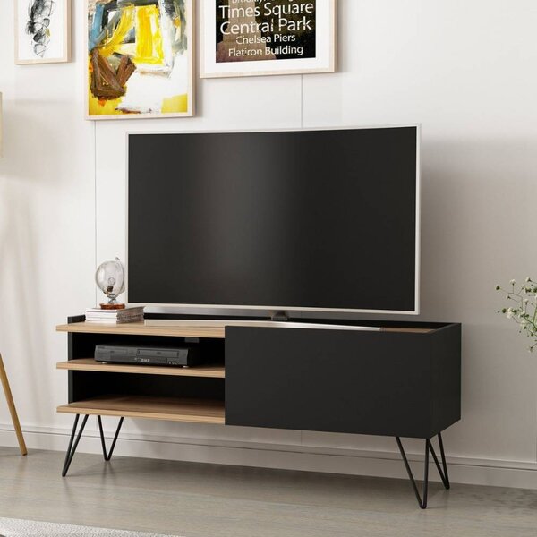 DecHome Mobile TV Moderno 1 Anta 2 Vani a Giorno Dimensioni 124x37x50 cm colore Nero - Aral