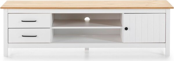 DecHome Mobile TV Moderno 1 Anta 2 Cassetti 2 Vani a Giorno in Legno Dimensioni 158x40x47 cm colore Bianco - Miranda