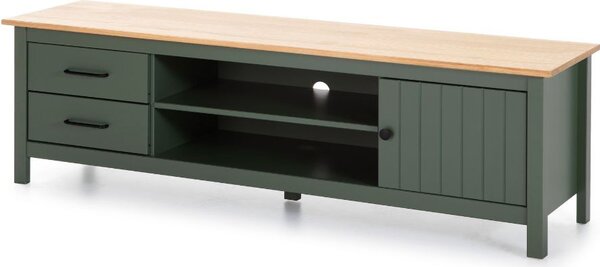 DecHome Mobile TV Moderno 1 Anta 2 Cassetti 2 Vani a Giorno in Legno Dimensioni 158x40x47 cm colore Verde - Miranda