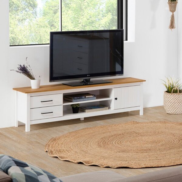 DecHome Mobile TV Moderno 1 Anta 2 Cassetti 2 Vani a Giorno in Legno Dimensioni 158x40x47 cm colore Bianco - Miranda