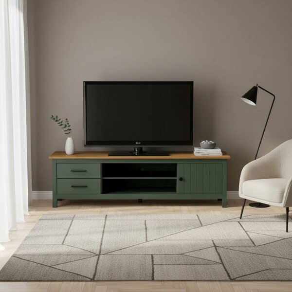 DecHome Mobile TV Moderno 1 Anta 2 Cassetti 2 Vani a Giorno in Legno Dimensioni 158x40x47 cm colore Verde - Miranda