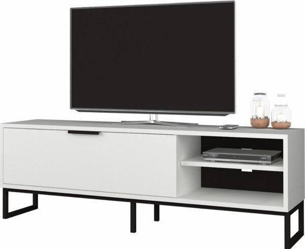 DecHome Mobile TV Moderno 1 Anta 2 Vani a Giorno in Metallo Dimensioni 140x35x45 cm colore Bianco - Way