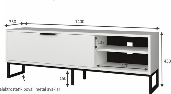 DecHome Mobile TV Moderno 1 Anta 2 Vani a Giorno in Metallo Dimensioni 140x35x45 cm colore Bianco - Way