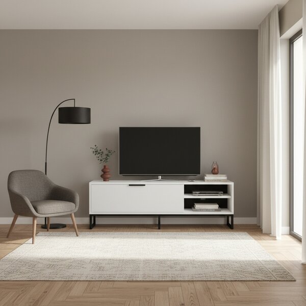 DecHome Mobile TV Moderno 1 Anta 2 Vani a Giorno in Metallo Dimensioni 140x35x45 cm colore Bianco - Way