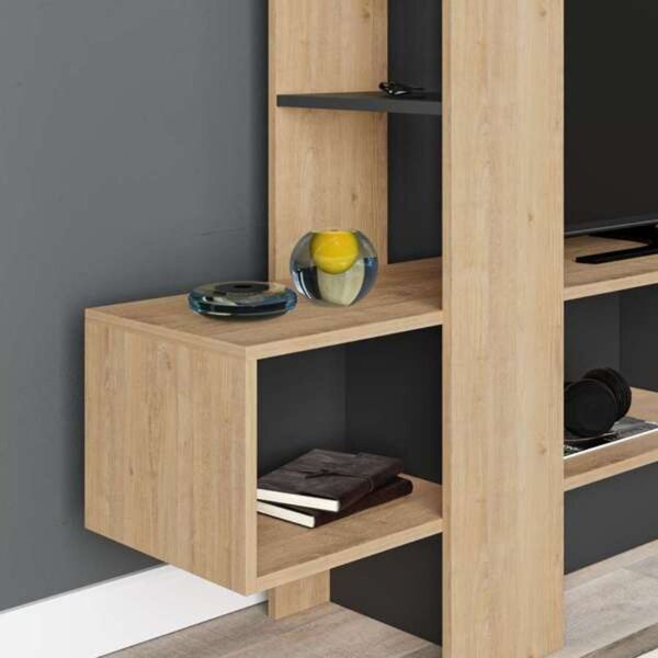 DecHome Mobile TV Moderno 1 Anta Vani a Giorno Dimensioni 180x38x138 cm colore Antracite e Rovere - Troya