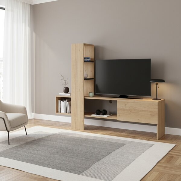 DecHome Mobile TV Moderno 1 Anta Vani a Giorno Dimensioni 180x38x138 cm colore Antracite e Rovere - Troya
