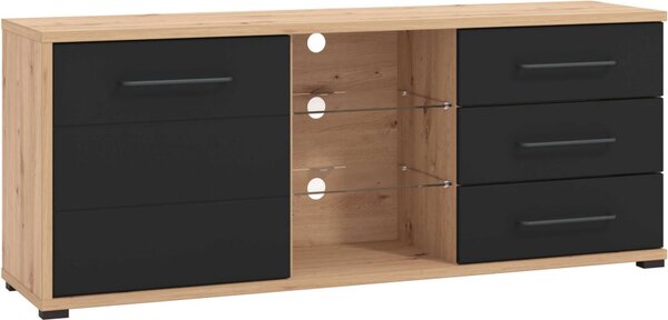 DecHome Mobile TV Moderno 1 Anta 3 Cassetti 3 Vani a Giorno Dimensioni 161,5x40x65 cm colore Rovere e Nero