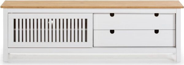 DecHome Mobile TV Moderno 1 Anta Scorrevole 2 Cassetti in Legno Dimensioni 158x40x49,6 cm colore Bianco