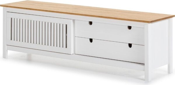 DecHome Mobile TV Moderno 1 Anta Scorrevole 2 Cassetti in Legno Dimensioni 158x40x49,6 cm colore Bianco