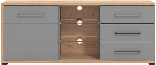 DecHome Mobile TV Moderno 1 Anta 3 Cassetti 3 Vani a Giorno Dimensioni 161,5x40x65 cm colore Rovere e Grigio