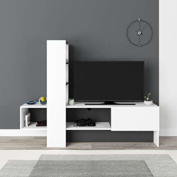 DecHome Mobile TV Moderno 1 Anta Vani a Giorno Dimensioni 180x38x138 cm colore Bianco - Troya