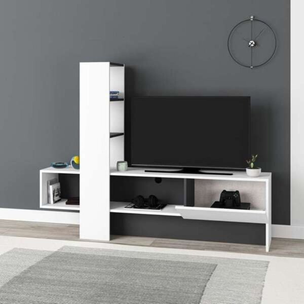 DecHome Mobile TV Moderno 1 Anta Vani a Giorno Dimensioni 180x38x138 cm colore Bianco - Troya