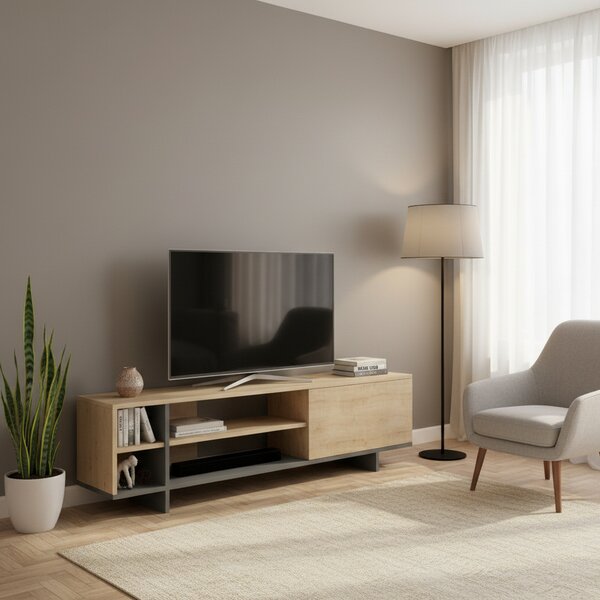 DecHome Mobile TV Moderno 1 Anta 4 Vani a Giorno Dimensioni 160x35,5x44 cm colore Antracite e Rovere - Stockton