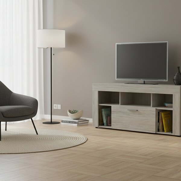 DecHome Mobile TV Moderno 1 Anta 5 Vani a Giorno Dimensioni 135x60x41,5 cm colore Bianco Venato - Vision