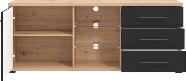 DecHome Mobile TV Moderno 1 Anta 3 Cassetti 3 Vani a Giorno Dimensioni 161,5x40x65 cm colore Rovere e Nero